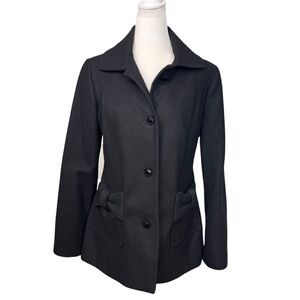 Betsey Johnson Black Wool Blend Button Up Coat Knit Bow Pockets Size Medium Est